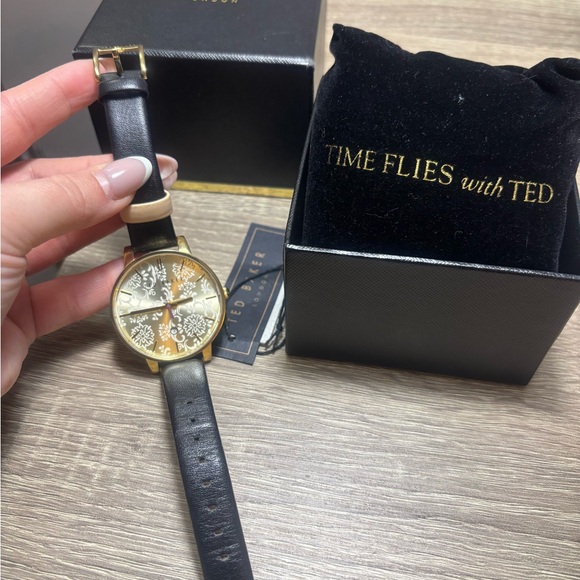 Ted Baker Black and Gold Floral Watch - Picture 2 of 10